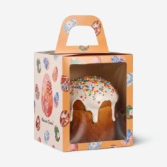 Коробка для торта/кулича с окном "Расписные яйца" 15х15х18 см КУ-00952